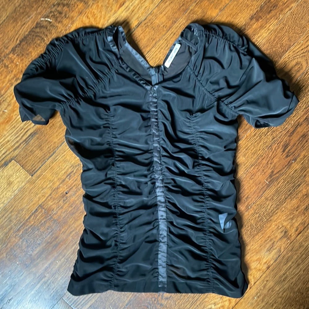 Helmut Lang stretch mesh semi-sheer ruched top